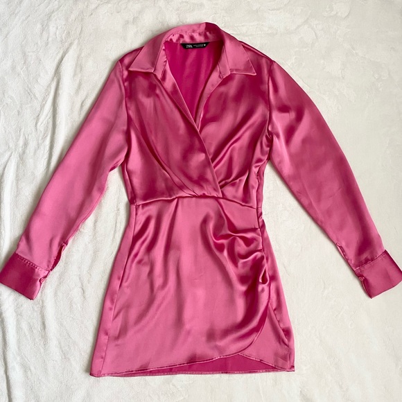 Zara Satin Effect Barbie Pink Dress XS - Picture 3 of 16